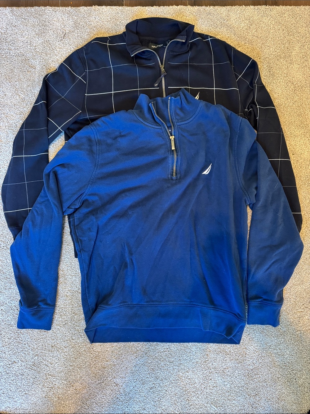 Nautica Men’s Navy and Royal Blue Quarter-Zip Cotton Sweaters